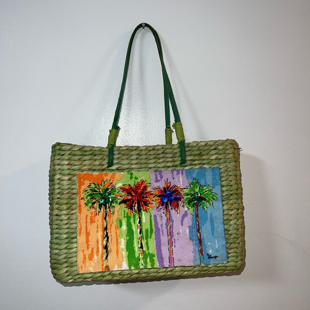 Vintage Sun & Sand Ounsby Palm Tree Straw Purse